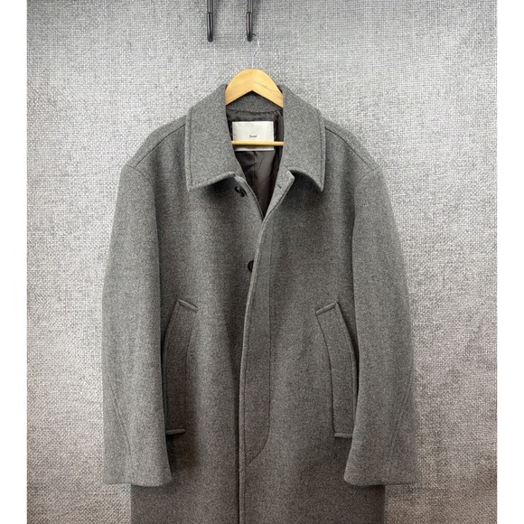 Dunst Unisex Mac Coat XL Charcoal Gray Wool Blend Pockets Belted Classic Winter - Picture 2 of 16